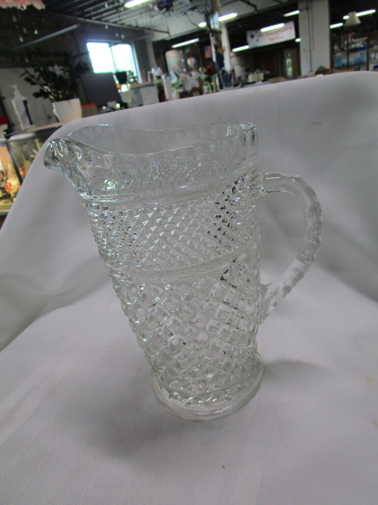 Vintage Anchor Hocking Wexford Waffle Clear Pressed Glass Pitcher