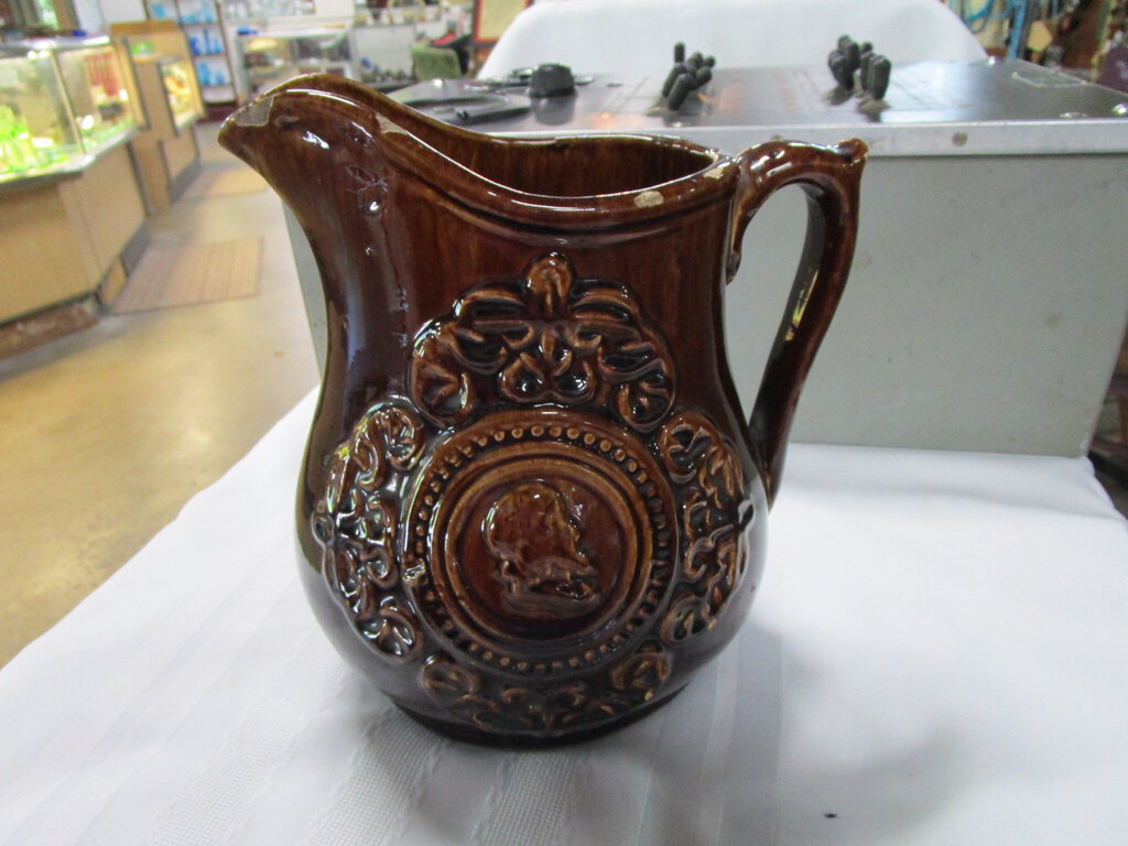Antique Bennington Cameo Stoneware Pitcher AS IS Chips