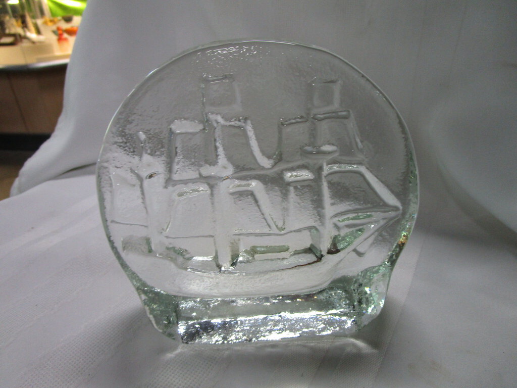 Vintage Pilgrim Glass Clear Glass Sailing Ship Paperweight