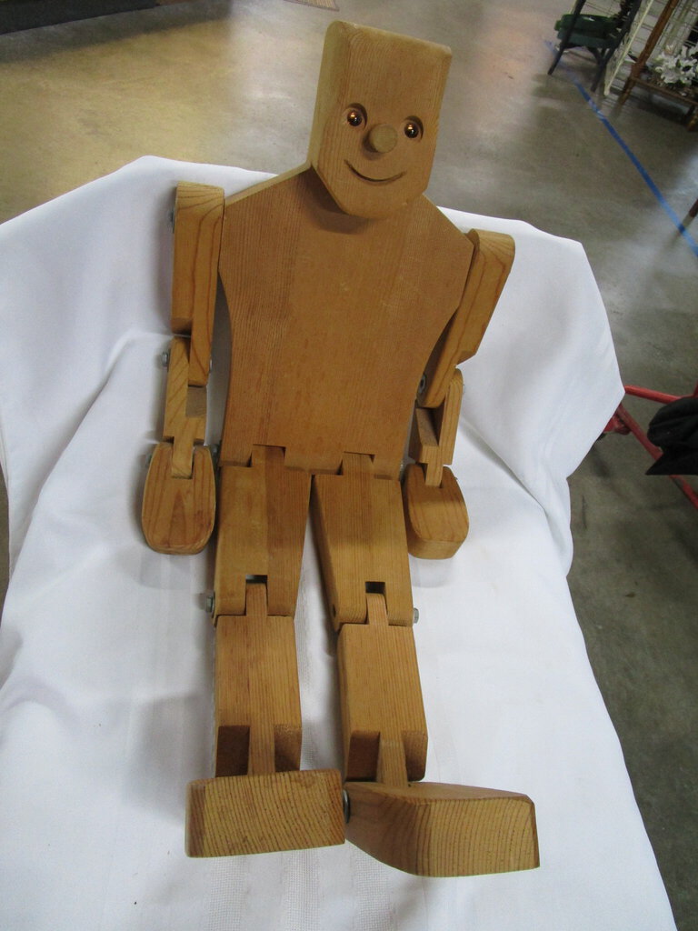 *Wooden Jointed Robot Doll, 1980's Don Ellefson, White Pine