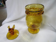 Load image into Gallery viewer, Vintage Amber Glass Pedestal Candy Dish with Rooster Glass Lid
