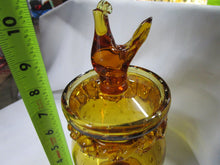 Load image into Gallery viewer, Vintage Amber Glass Pedestal Candy Dish with Rooster Glass Lid
