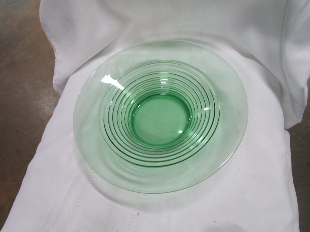 Vintage Vaseline Glass Horizontal Ribbed Console Decor Bowl