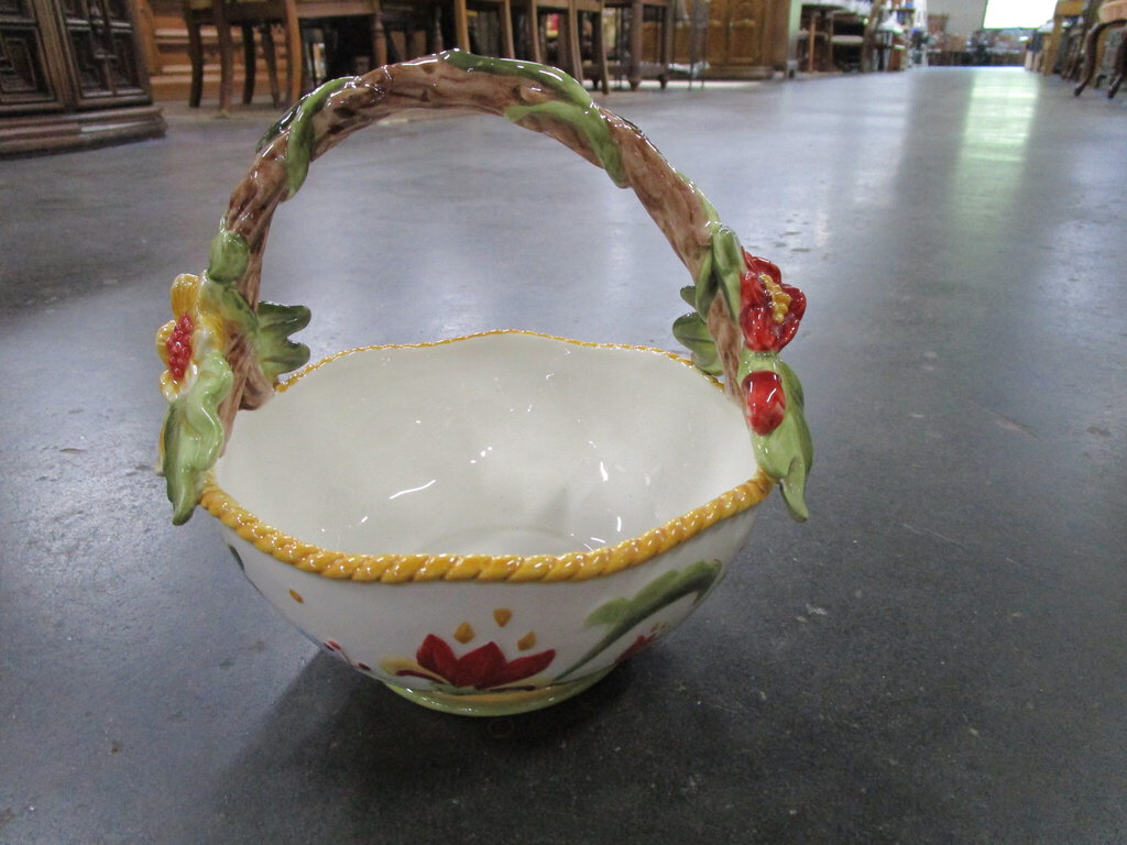 Vintage Fitz & Floyd Garden Medley Floral Ceramic Basket with Handle