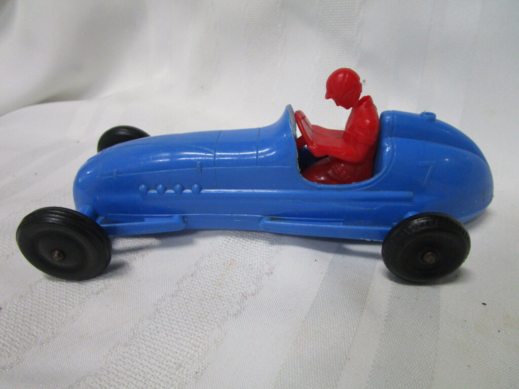 Vintage Processed Plastics Co. No. 7 Blue Plastic Toy Race Car with Driver