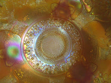 Load image into Gallery viewer, Fenton Marigold Carnival Glass Tree Motif Tripod Fruit Bowl
