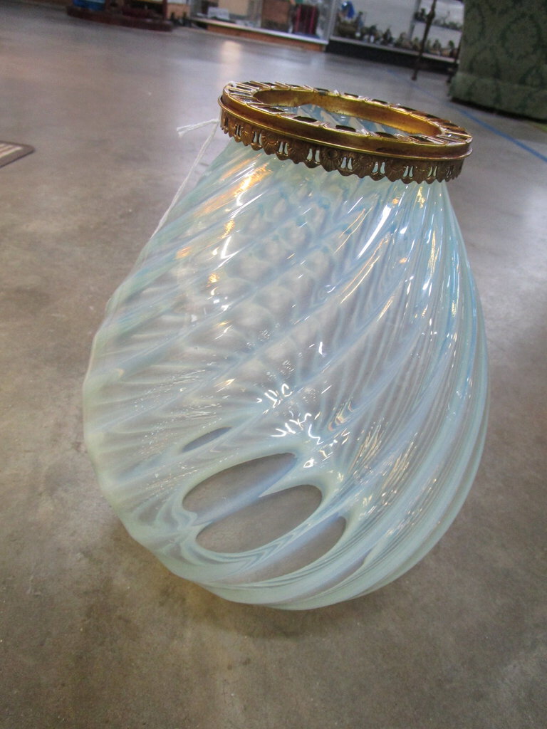 Vintage French Opalescent Swirl Large Glass Lampshade
