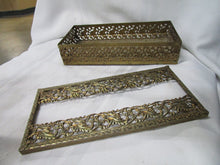Load image into Gallery viewer, Vintage Brass Filigree Floral Scrollwork Tissue Box Holder
