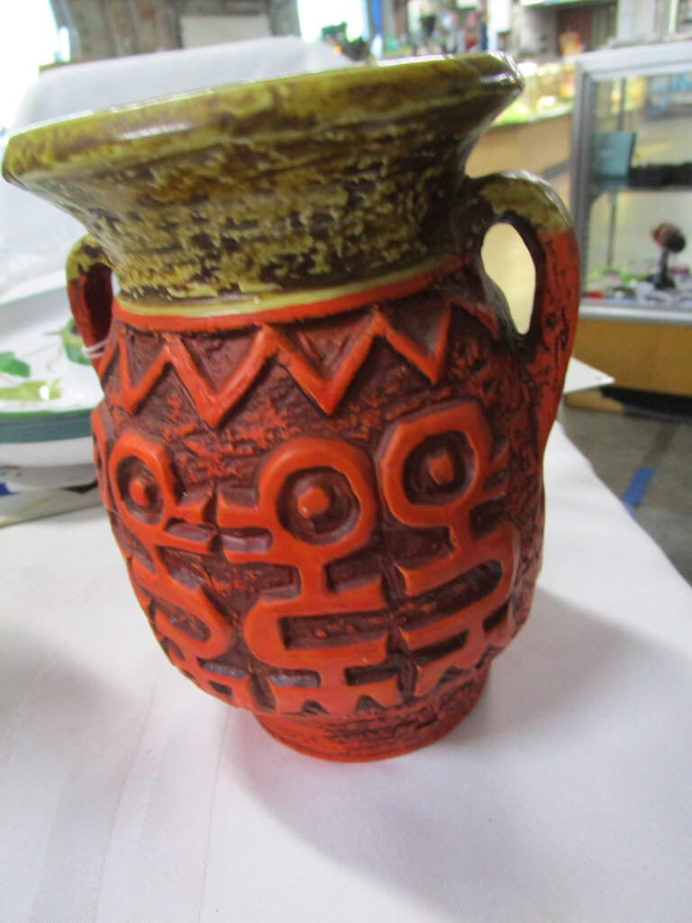 MCM Retro Caffco Japan Ceramic Vase Urn Primitive Bird Motif
