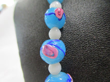 Load image into Gallery viewer, Vintage Venetian Wedding Cake Glass Bead Aqua/Pink/White Necklace
