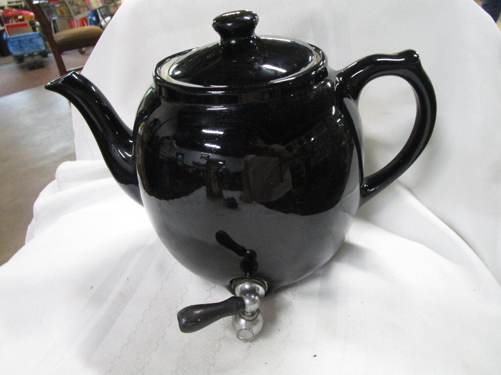 Vintage Hall USA Gloss Black Ceramic Restaurant Serving Teapot with Metal Spigot