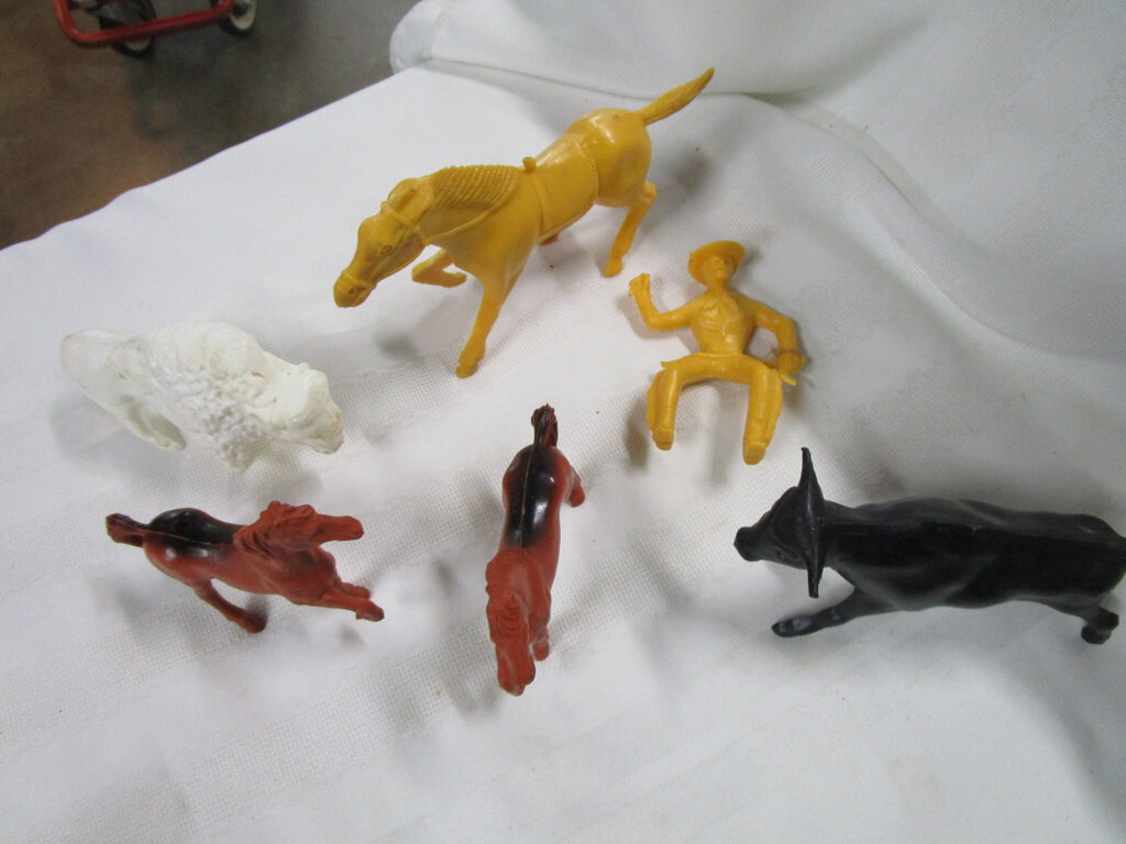 1950's Plastic Farm and Cowboy Figurines 6 Pieces