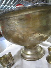 Load image into Gallery viewer, Vintage Silver Tone Pedestal Punch Bowl with Ten Sheridan Silverplate Punch Cups
