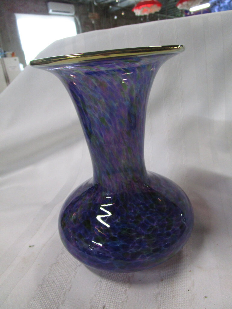 Vintage Hand Blown Purple/Green Art Glass Vase