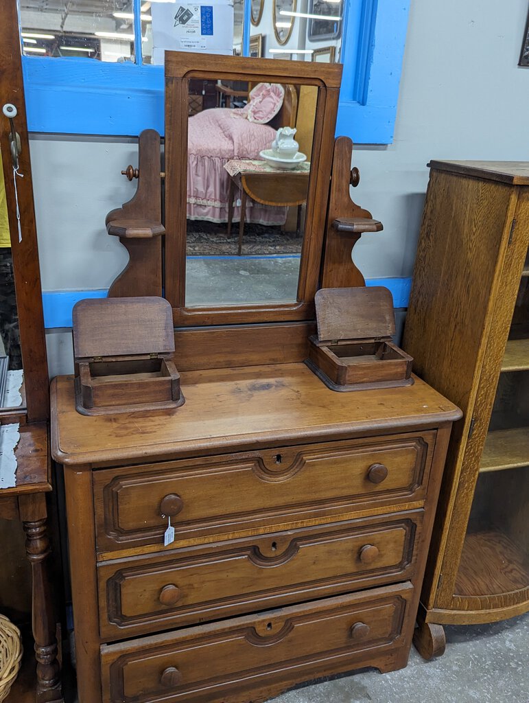 Vintage Mid Century 3 Drawer Dresser with Attached Mirror *Local Picku – Standpipe Antiques