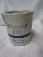 Load image into Gallery viewer, Vintage Wesson Oil Advertising Stoneware Utensil Kitchen Crock

