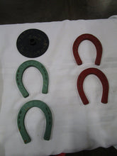 Load image into Gallery viewer, 1950&#39;s Auburn Toys Children&#39;s Rubber Horseshoes and (1) Black Rubber Throw Base
