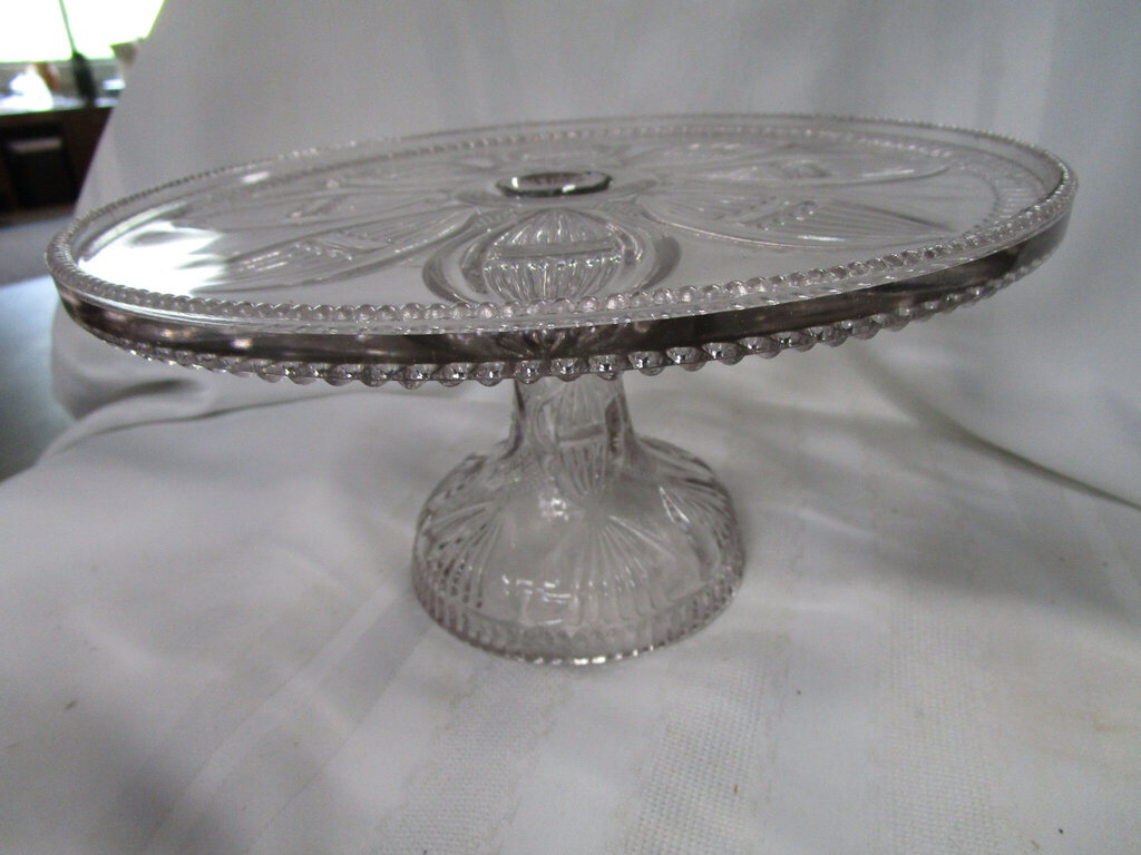Vintage Imperial Glass Kayak Pattern Clear Glass Pedestal Cake Stand