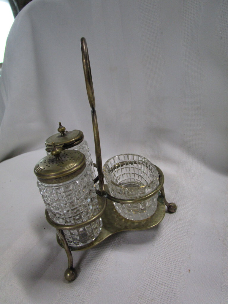 Vintage GB&S Silverplate and Glass Table Condiment Set
