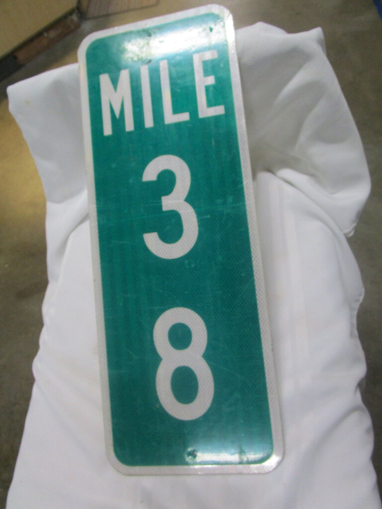 Vintage FL DOT Green/White Aluminum Mile 38 Road Highway Man Cave Sign Decor