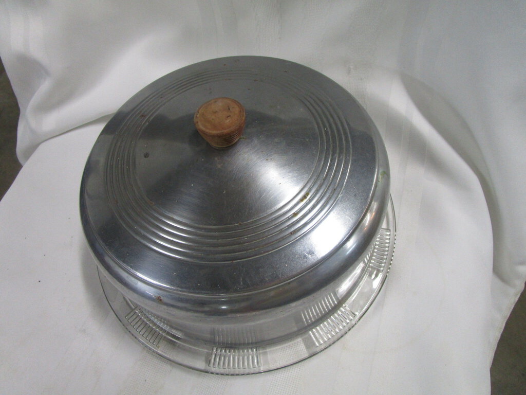 Vintage Aluminum Cake Pie Cover Dome Lid Clear Acrylic Knob 10