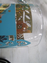 Load image into Gallery viewer, Retro MCM Turquoise/Gold Medallion Clear Glass Tumblers Set of 6
