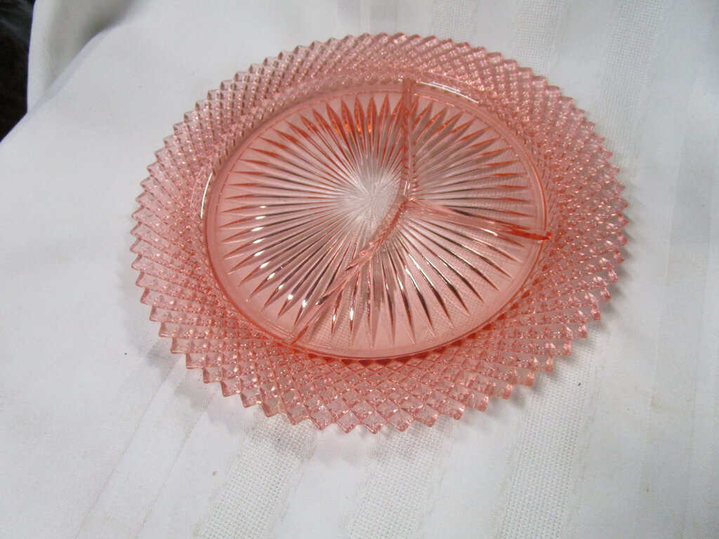 Vintage Anchor Hocking Miss America Pink Depression Glass Three Part Divided Dish