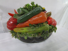 Load image into Gallery viewer, Vintage Hull USA F77 Pottery Green Drip Glaze Planter with Plastic Fruit
