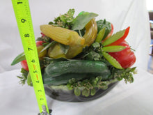 Load image into Gallery viewer, Vintage Hull USA F77 Pottery Green Drip Glaze Planter with Plastic Fruit
