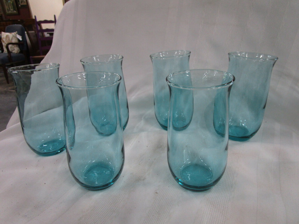 Vintage Turquoise Aqua Glass Beverage Tumblers Set of 6