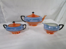 Load image into Gallery viewer, Vintage Czech Slovakia Orange/Blue Luster Teapot, Creamer and Sugar Serving Set
