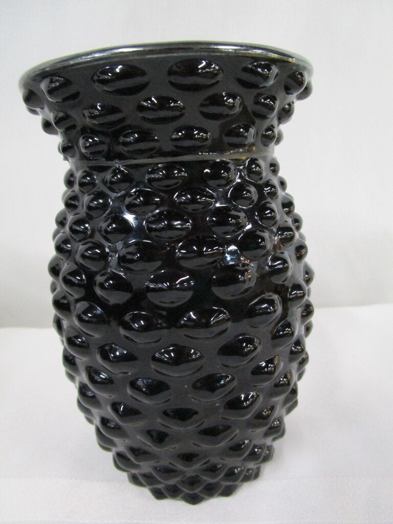 Vintage Black Amethyst Oval Hobnail Glass Small Vase