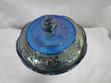 Load image into Gallery viewer, Vintage Indiana Glass Harvest Grapes Blue Carnival Glass Candy Dish with Lid
