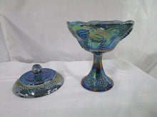 Load image into Gallery viewer, Vintage Indiana Glass Harvest Grapes Blue Carnival Glass Candy Dish with Lid
