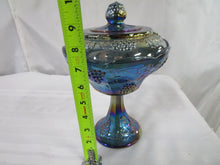 Load image into Gallery viewer, Vintage Indiana Glass Harvest Grapes Blue Carnival Glass Candy Dish with Lid
