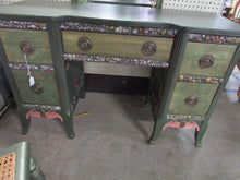 Load image into Gallery viewer, Vintage Custom Paint Skulls/Spiders/Bats Vanity Desk with Chair and Wall Mount Mirror
