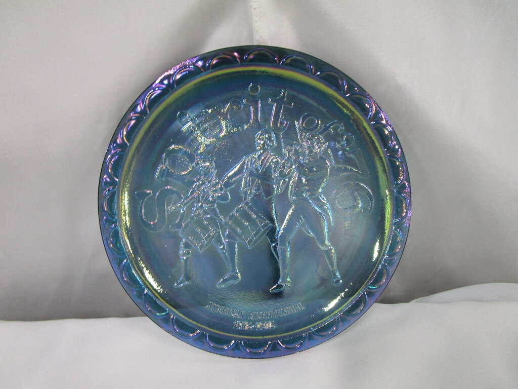 Vintage Blue Carnival Glass Spirit of 76 Bicentennial Collector Glass Plate