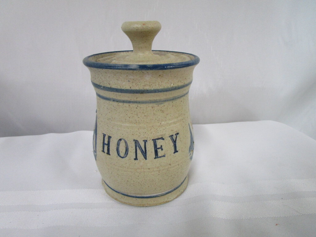 Vintage Artist Signed Pottery Honey Jar with Lid