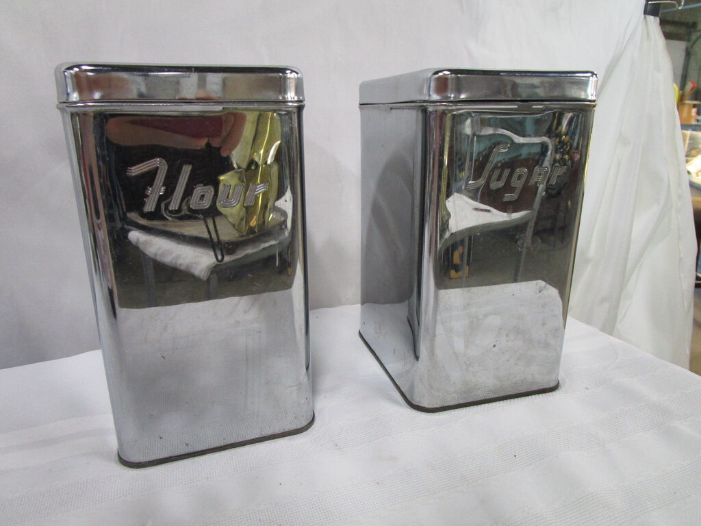 MCM Retro Canette Flour Sugar Metal Kitchen Canisters with Lids