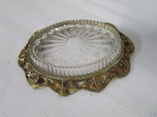Load image into Gallery viewer, Vintage Matson Metal Rose and Pressed Glass Soap Trinket Oval Dish
