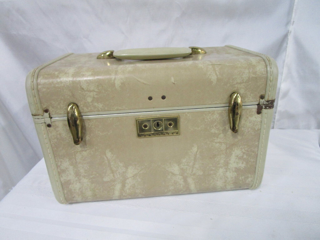 Vintage Samsonite Train Case Style 4512 Beige Marble Hard Body Case ...