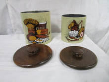Load image into Gallery viewer, Vintage Ransburg Farmhouse Metal with Wood Tops Kitchen Canisters Set of 2

