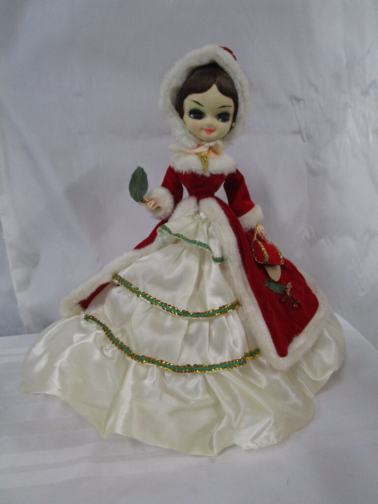 Vintage Artmark Bradley Victorian Christmas Holiday Doll with Original Plastic Stand