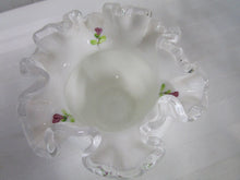 Load image into Gallery viewer, Vintage Fenton Silver Crest Violets in the Snow Ruffled Small Vase Bowl

