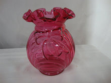 Load image into Gallery viewer, Vintage Fenton Unmarked Cranberry Ruffled Vase with Front Bow
