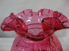 Load image into Gallery viewer, Vintage Fenton Unmarked Cranberry Ruffled Vase with Front Bow
