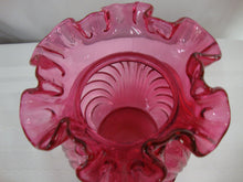 Load image into Gallery viewer, Vintage Fenton Unmarked Cranberry Ruffled Vase with Front Bow
