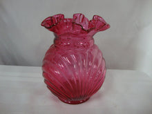 Load image into Gallery viewer, Vintage Fenton Unmarked Cranberry Ruffled Vase with Front Bow
