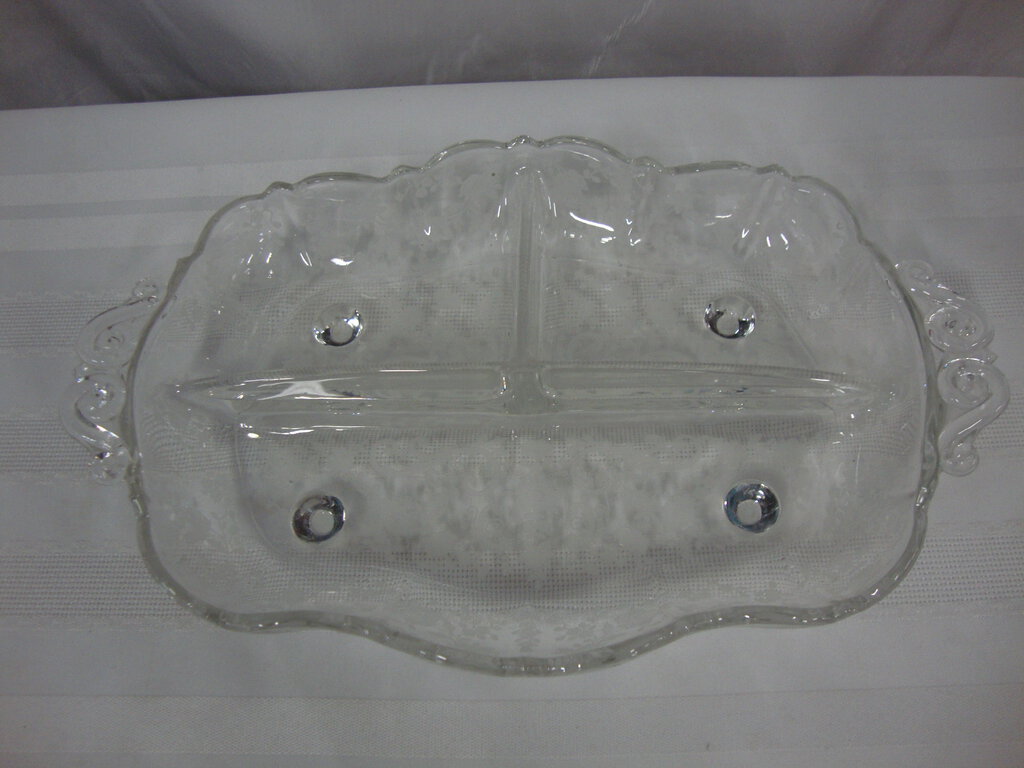 Vintage Fostoria Etched Floral Divided Three Part Relish Dish