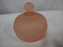Load image into Gallery viewer, Vintage Pink Satin Glass Powder Vanity Jar with Floral Transfer

